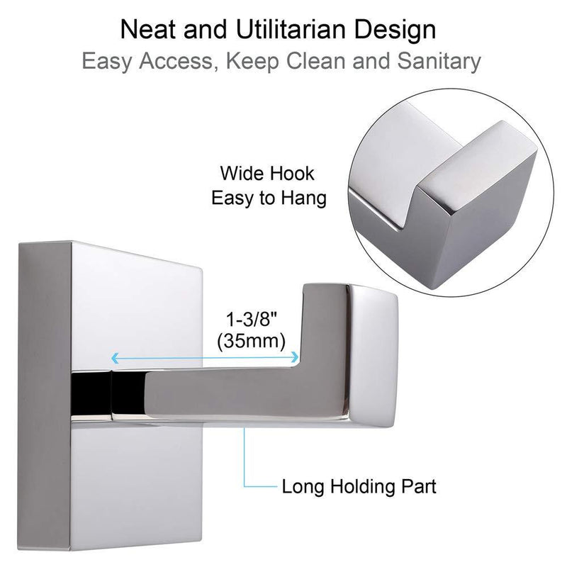 Bath Towel Hook, Angle Simple Solid Metal Bathroom Shower Square Hook Hand Towel Bathrobe Sponges Hanger Kitchen Cabinet Closet Hook Pants and Shirt Holder Polished Chrome, Wall Mounted