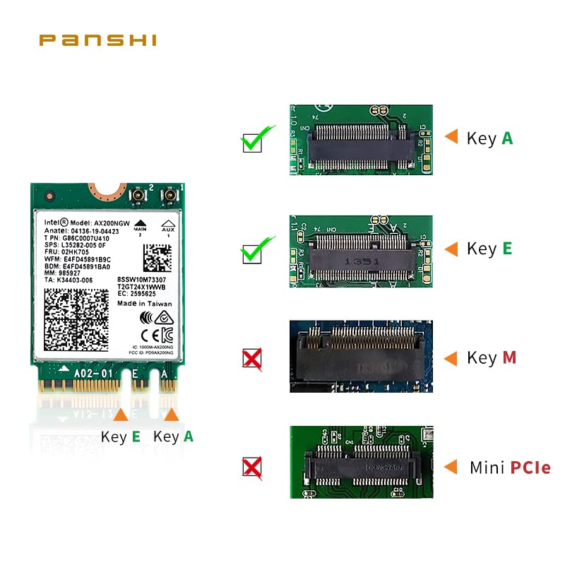 PANSHI WiFi 6 Card AX200NGW Wireless Network Card 2.4GHz MU-MIMO Wi-Fi 6 (802.11ax) Module Adapter with Bluetooth 5.2 for PC Laptop Support Windows 10/11 64bit Gigabit M.2/NGFF