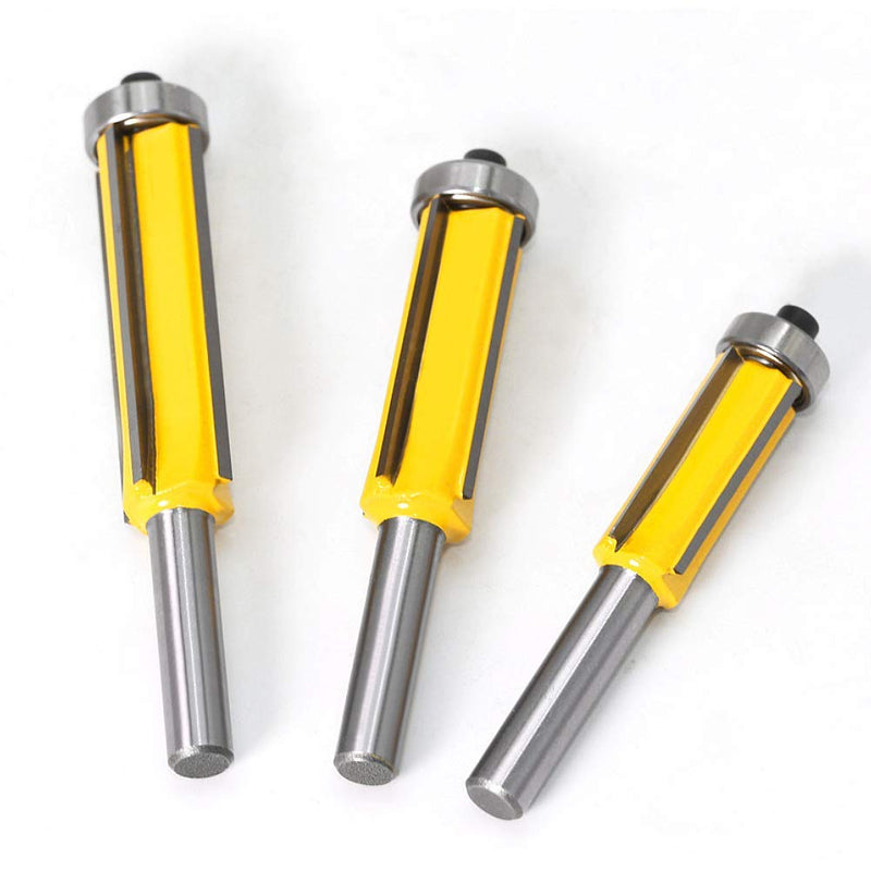 WSOOX 3 Pcs 8mm Shank Flush Cutter Set for Wood - 4 Flutes Top Bearing Flush Trim Bit
