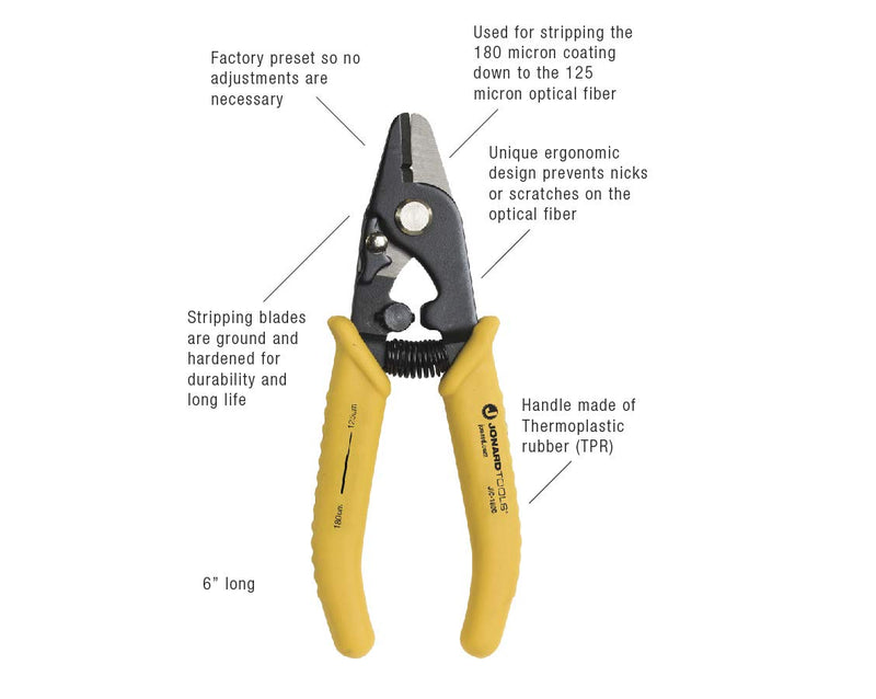 Jonard Tools JIC-180C Ergonomic Fiber Optic Stripper for 180-Micron Coated Fiber 1 Hole: 180 μm