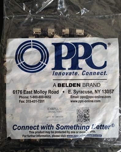 EX6PLUS Plenum RG-6 PPC Belden 18mm EX6 PLUS Signal Tight Snap & Seal Outdoor Compression Connector, Comcast, DTV & Dish Approved, 1 Bag of 50 Connectors