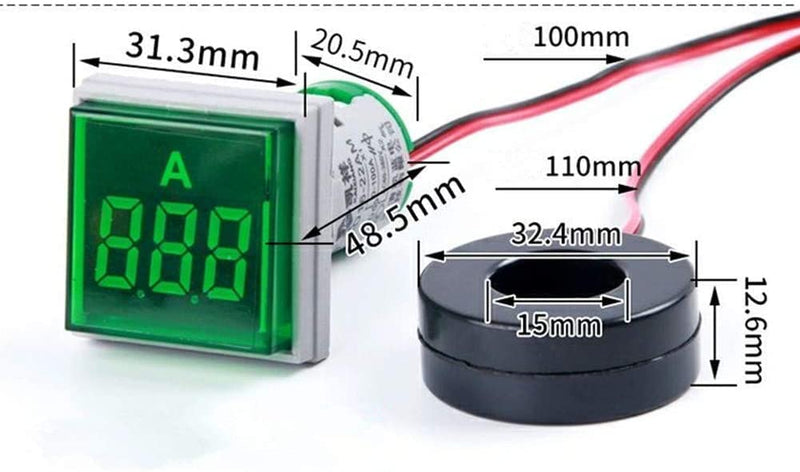 Szliyands Digital Display AC Current Indicator, 22mm Square Head LED Current Tester 0~100A Ammeter Monitor ( Yellow)