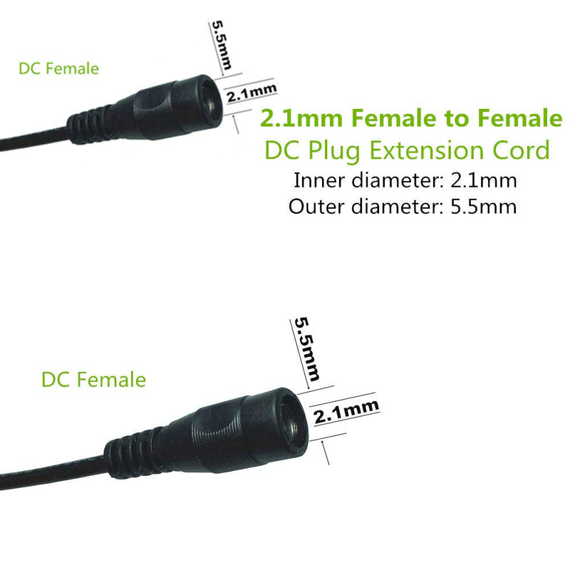 DZYDZR 2pcs 1 Meter 2.1mm x 5.5mm DC 12V Adapter Cable DC Plug Extension Cable Female to Female Black, for LED, CCTV, Car, Monitors, and More (3.3ft)