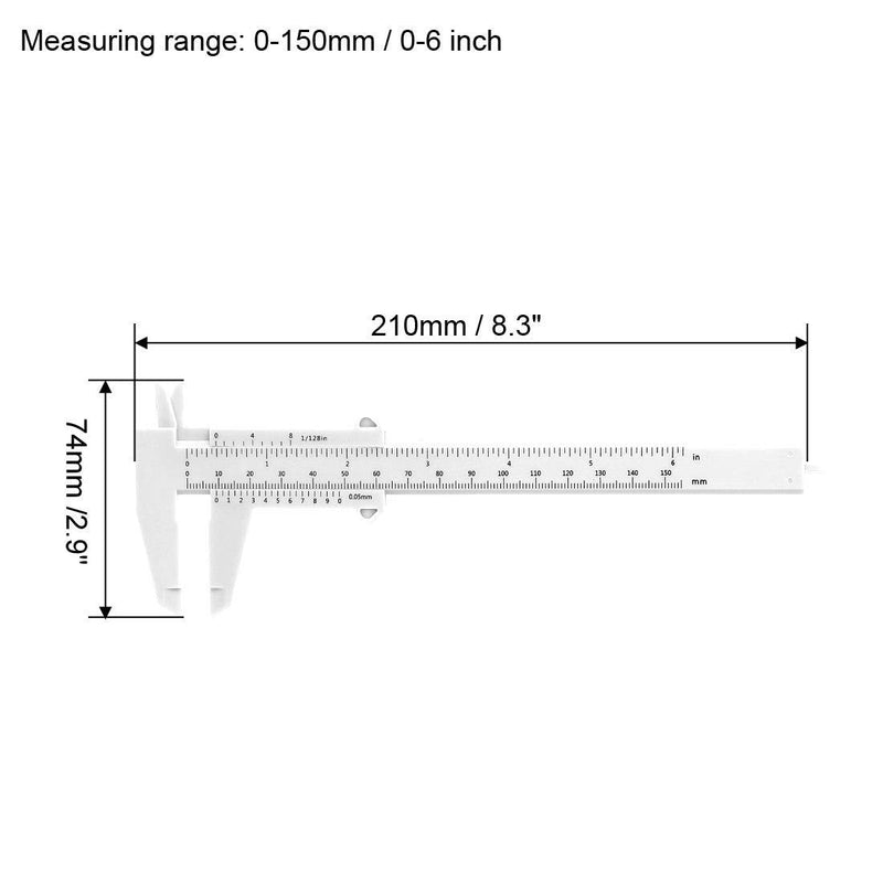 Plastic Vernier Caliper, 2 PCS 150mm 6 Inch for Jewelry Measuring Student Office Carpentry Home