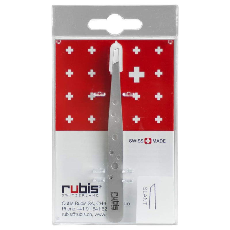 Rubis Hole Pattern Classic Stainless Steel Slanted Tweezers For Precise Eyebrows and Hair Removal, The Elegance Collection, 1K111,Silver