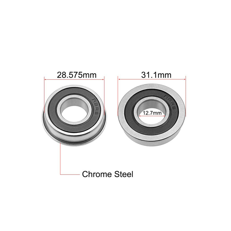 uxcell FR8-2RS Flange Ball Bearing 1/2"x1-1/8"x5/16" Shielded Chrome Bearings 2pcs