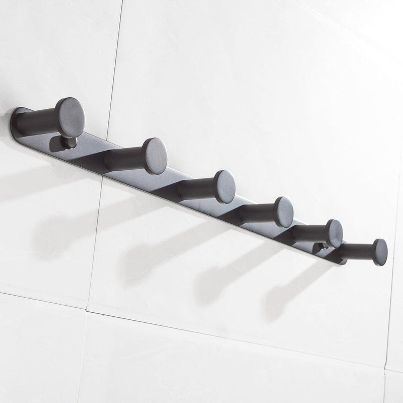 BigBig Home Black Bathroom Towel Hook, Coat Rack with 6 Hooks Wall Mount Matte Black Robe Hanger Heavy Duty Stainless Steel, 16 Inch