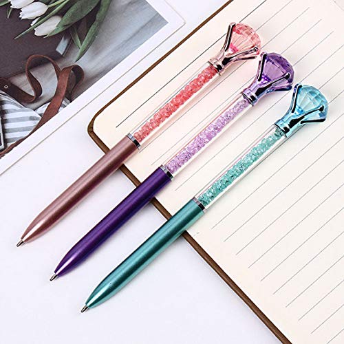 Danse Jupe 6 Pcs Big Crystal Diamond Pens,Bling Metal Ballpoint Pen with Refills,0.7 mm,Blue Ink Office Supplies Gift Pens for Christmas Bridesmaid Wedding Birthday Pink&Purple&Blue 5572 Pink & Purple & Blue