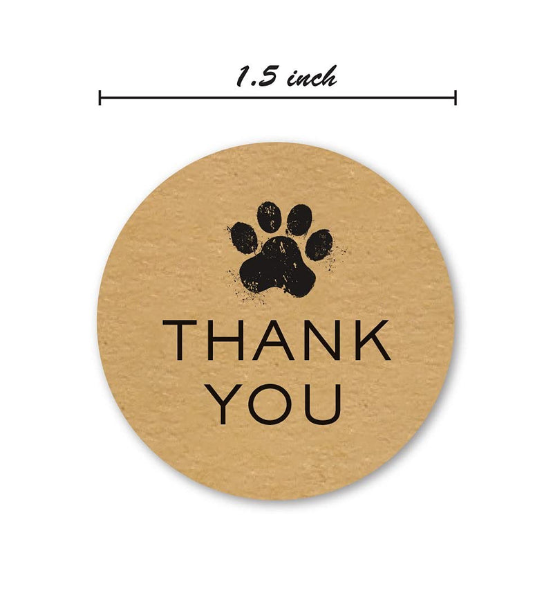 1.5" Round Kraft Paw Print Thank You Stickers / 500 Dog Paw Print Thank You Labels per Roll