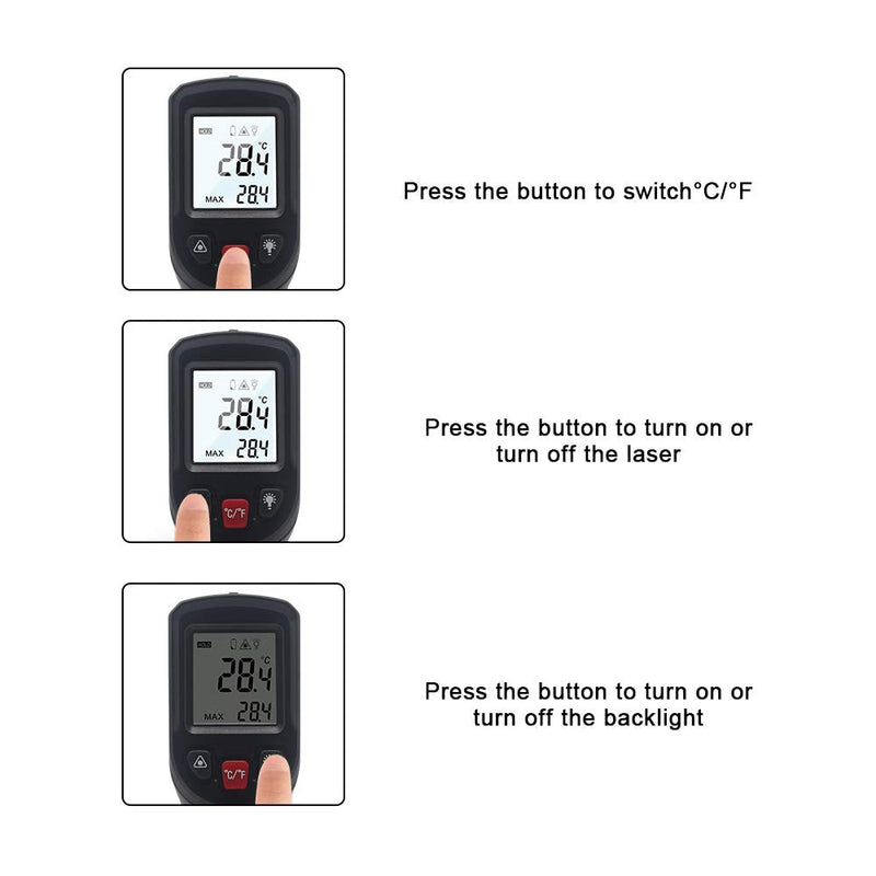KETOTEK Infrared Thermometer Gun Non Contact Digital Laser Temperature Gun -58℉~1112℉ (-50°C~600°C) Adjustable Emissivity IR Gun for Cooking Food Barbecue Pizza Oven Freezer Fridge Black