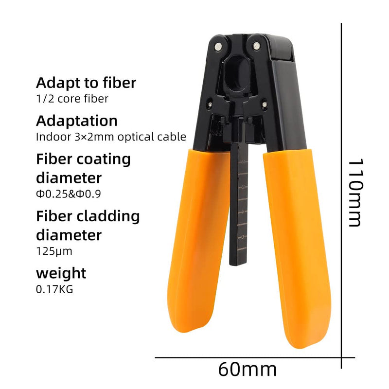 FTTH optical fiber tool kit with 36000 cutter FC-6S and optical fiber drop cable optical fiber stripper CFS-3 stainless steel Adjustable openin three-port hole optical fiber cold connection (5 in 1) 5 in 1