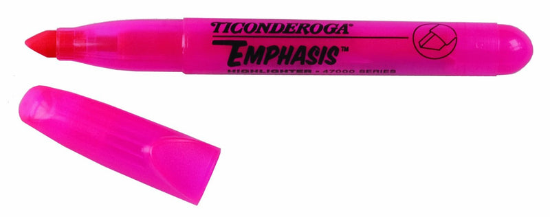 TICONDEROGA Emphasis Fluorescent Highlighters, Desk Style, Chisel Tip, Pink, 12-Pack (47066)