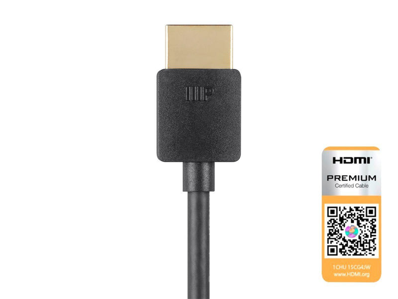 Monoprice High Speed HDMI Cable - 1 Feet - Black| Certified Premium, 4K@60Hz, HDR, 18Gbps, 36AWG, YUV, 4:4:4 - Ultra Slim Series Single