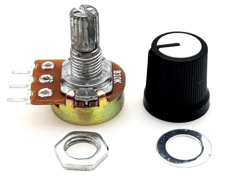 JZK 10pcs B10K Potentiometer Knob with 6mm Shaft, Rotary Volume with Linear Taper B 10k Potentiometer Knob, B10K Ohm Rotary Potentiometer with 3 Terminals with Cap, Nuts and Washer
