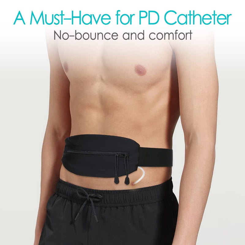 Tuck Away Peritoneal Dialysis Belt PD Catheter Transfer Set Holder Large Pocket G-Tube Abdominal Peg Feeding Tube Belts Supplies for Adults Women Men Black