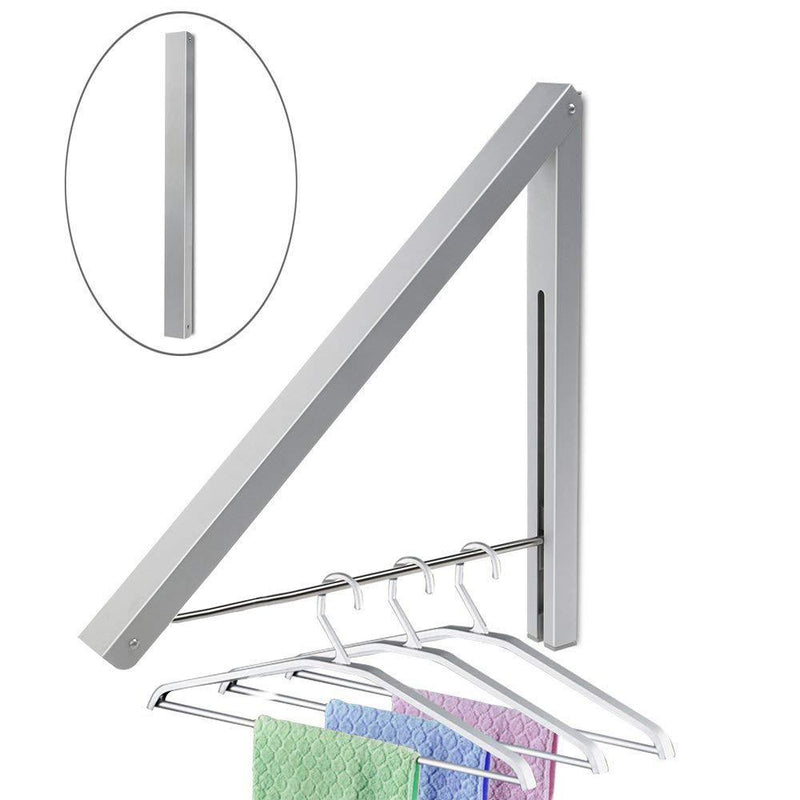 Anjuer Wall Mounted Drying Rack Clothes Hanger Folding Wall Coat Racks Aluminum Home Storage Organiser Space Savers Silver 1