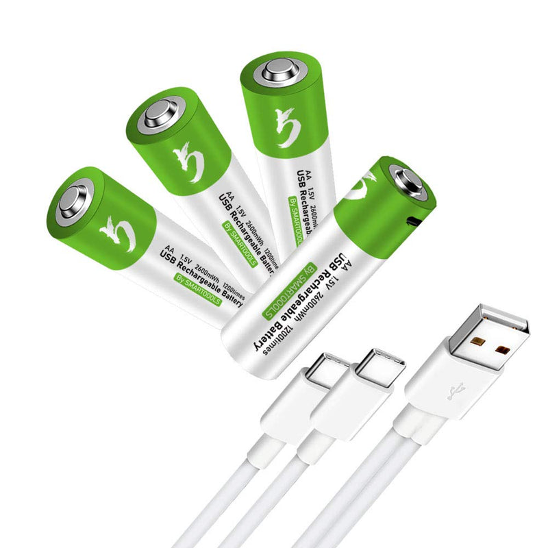 USB AA Lithium ion Rechargeable Battery, High Capacity 1.5V 2600mWh Rechargeable AA Battery, 1.5 H Fast Charge, 1200 Cycle with Type C Port Cable, Constant Output,4-Pack 4* AA battery
