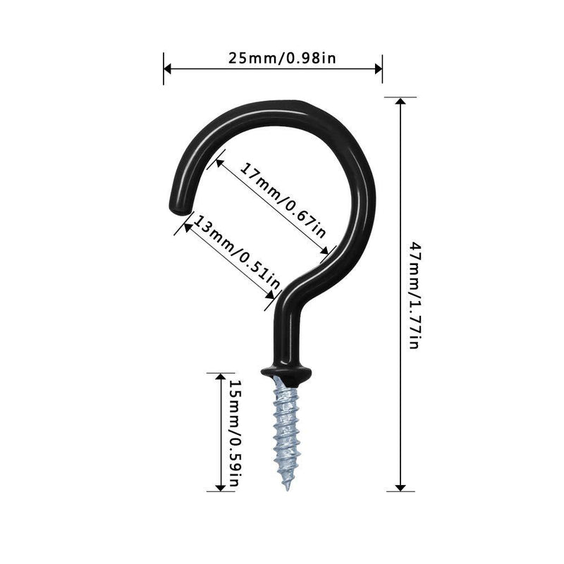 ECKJ Cup Hooks Mug Hooks 20PCS Ceiling Hooks Vinyl Coated Screw in Wall Hooks Plant Hooks Kitchen Hooks Great for Indoor Outdoor Use Color Black 1.77 Inches 1.25in 20pcs