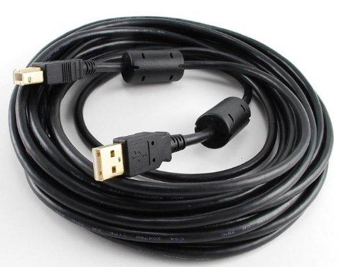 Cablesonline, 20 Feet Hi-Speed USB 2.0 A-Male to B-Male Cable with Two Ferrite Cores, 20-awg, Gold Plated, Black, (Usb2-ab20k)