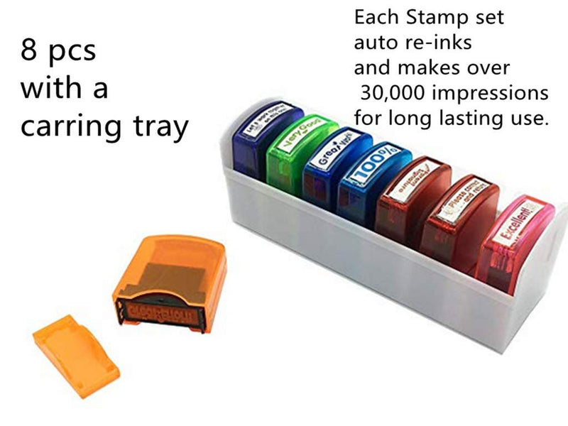 Swity Home Self-Inking Teacher Stamp Set Mess-Free Motivation Teacher Grading Stamp Set Teachers Review Homework Feedback Stamps for Classroom Grading Encouragement Motivation Recognition 8 Pcs