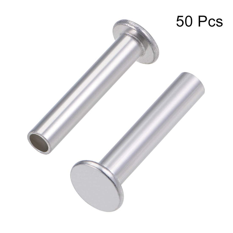 uxcell 50 Pcs 5mm x 25mm Aluminum Flat Head Semi-Tubular Rivets Silver Tone