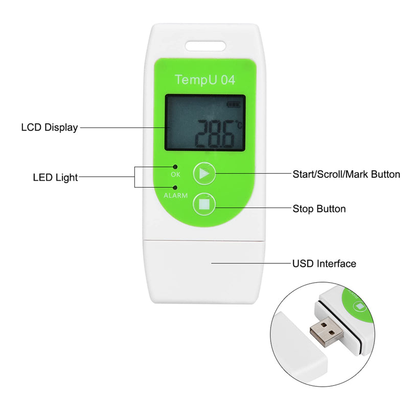 Temperature and Humidity Data Logger TempU04 PDF USB Port Reusable Temperature Humidity Recorder 12,000 Points Capacity [TempU04] (TempU04)