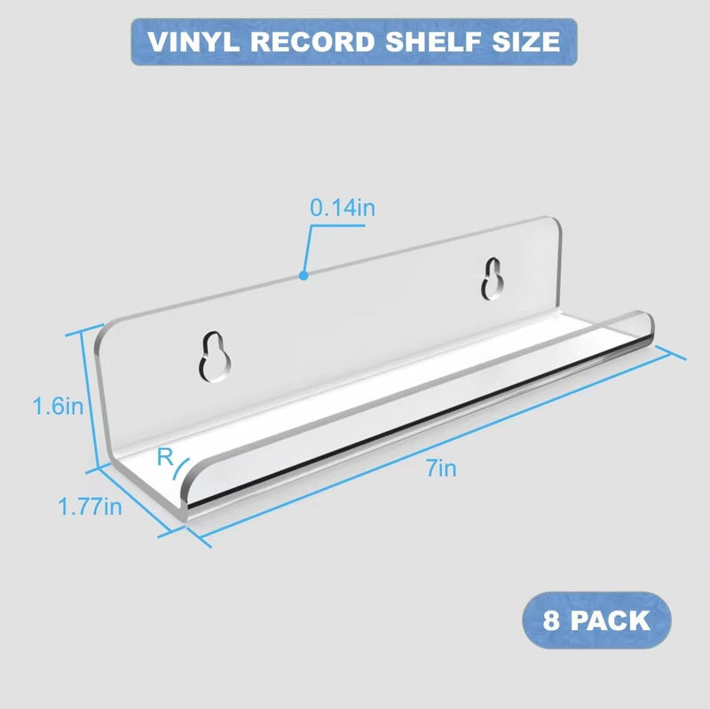 WPESI Vinyl Record Shelf Wall Mount 8Pack,7 Inch Acrylic Record Shelf,Record Wall Display, Vinyl Record Holder CD Rack,8 Pack (Clear) Clean