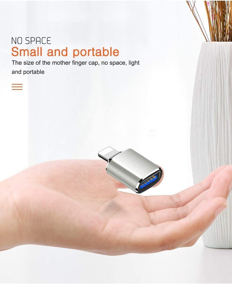 (Apple MFi Certified) Lightning Male to USB Female Camera Adapter,2 Pack Portable USB Camera Adapter OTG Data Sync Converter for iPhone13/12/11/Xr/X/XS/8/7/Card Reader/Flash Drive/Mouse/MIDI Keyboard silver
