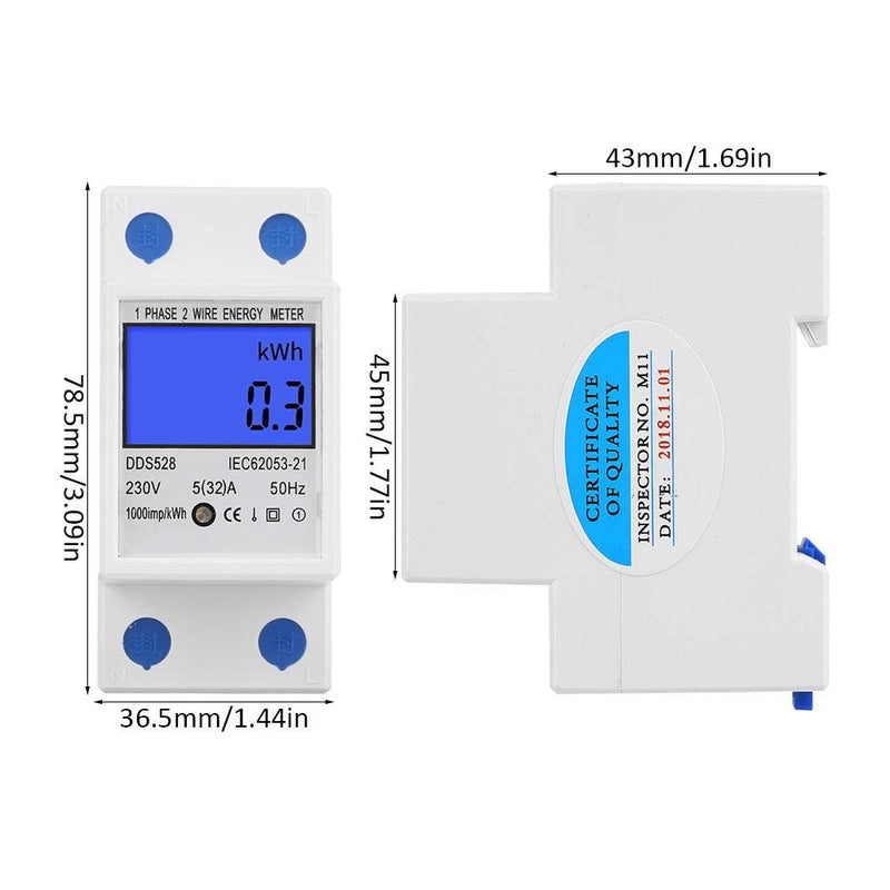 Hyuduo Electricity Usage Monitor LCD Display Single Phase Energy KWh Meter Multi-Function 5-32A 230V 50Hz DIN Rail Mounting