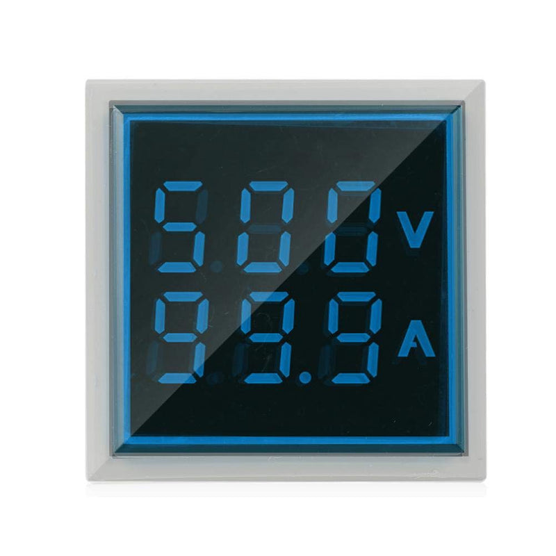 Hyuduo LED Display Voltmeter, Voltage Tester Current Detector Square 22mm Dual Display Panel Voltmeter Ammeter AC 0-100A 60-500V Meter Indicator (Blue) Blue