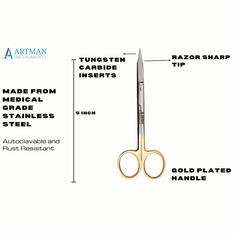 Goldman Fox Scissors 5 inches with Tungsten Carbide Inserts Gold Plated Handle Surgical Dissection ARTMAN Brand