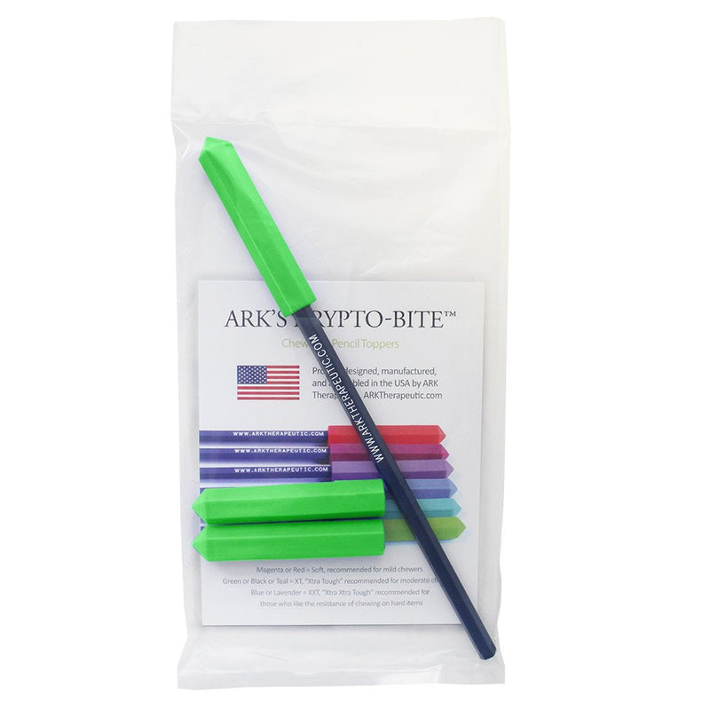 ARK's Krypto-Bite Pencil Topper Chewable Tubes - Made in The USA (3 Pack of Xtra Tough for Moderate Chewing, Lime Green)