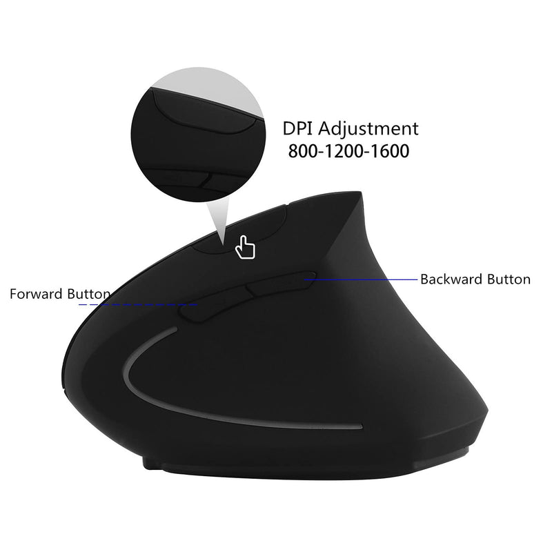 Ergonomic Vertical Wireless Mouse, Rechargeable 2.4GHz Optical Mice 800/1200/1600 DPI 6 Buttons for Laptop, PC, Computer, Desktop, Notebook
