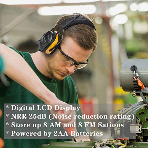 PROTEAR Digital AM FM Radio Headphones, 25dB NRR Ear Protection Safety Ear Muffs, Noise Reduction Hearing Protector for Lawn Mowing and Landscaping(Yellow) A-yellow
