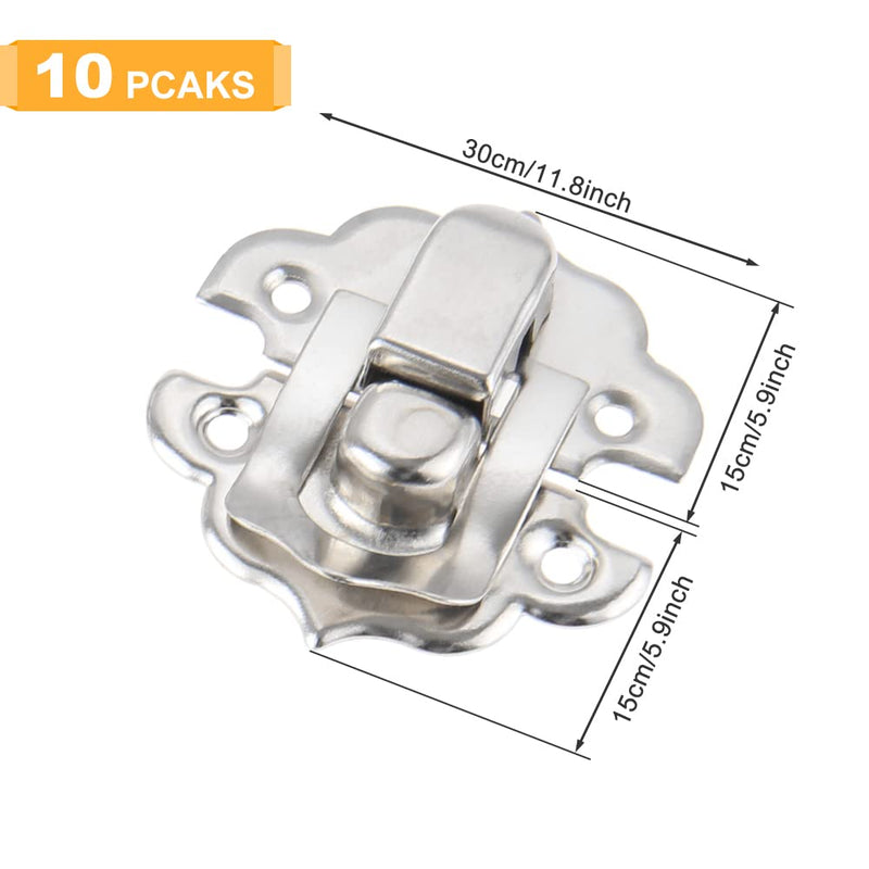 Decorative Hasp Latch, Yetaha 10PCS Iron Cabinet Hasp for Jewelry Wooden Box Case Drawer Hasp Latch Buckle, with 40 Mounting Screws (Silver) Silver