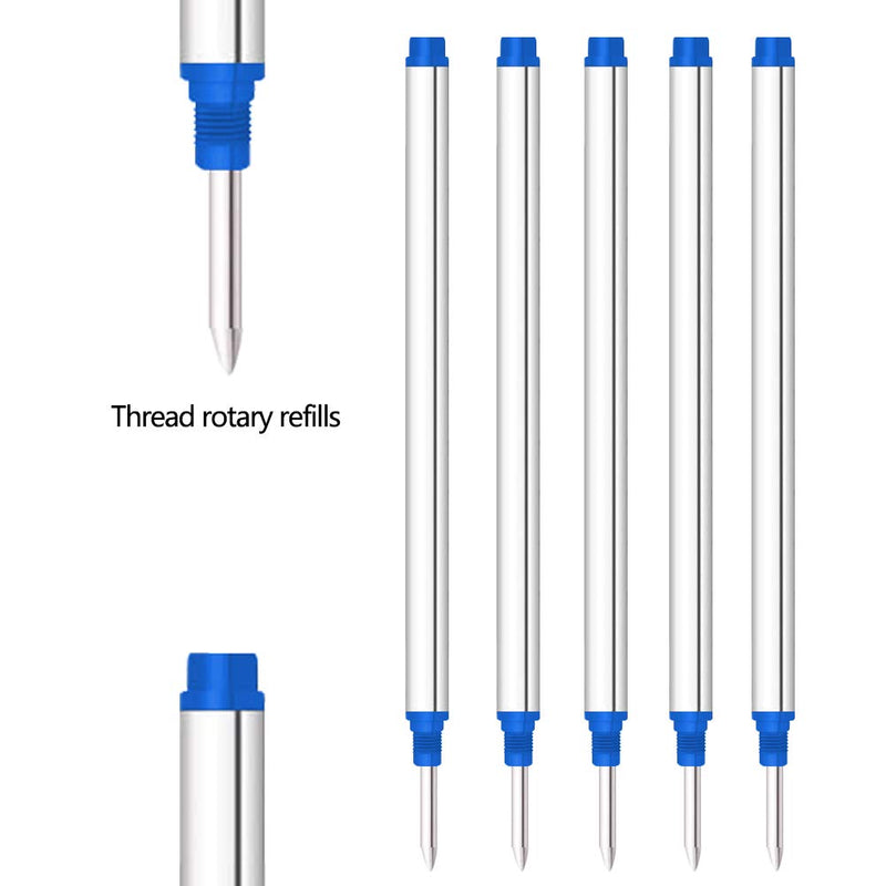 DunBong Spiral Refill, Replaceable Gel Ink Rollerball Refills 5 Pack, 0.5mm Medium Point, Threaded Rolling Ball Refills (Blue) Blue