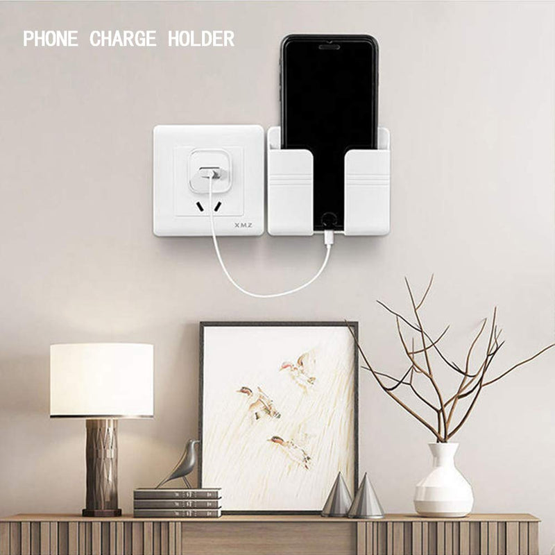4PC Wall Mount Cell Phone Charging Holder, Black Adhesive Mobile Phone Wall Stand for Charger, Phone Holders for Shower Bed Wall
