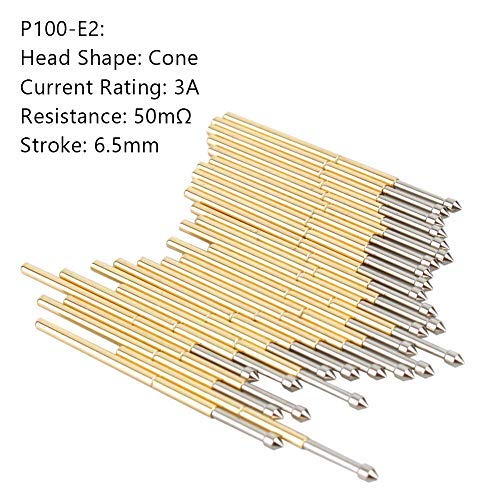Pogo Pins 100 PCS. P100-E2 Spring Contact, Diameter 1.5mm Conical Head Pogo Pin Testing Tools