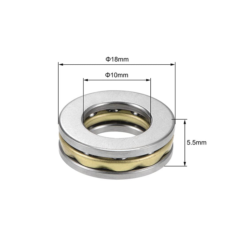 uxcell F10-18M Thrust Ball Bearings 10mm x 18mm x 5.5mm Chrome Steel Single Direction 2pcs 10mmx18mmx5.5mm