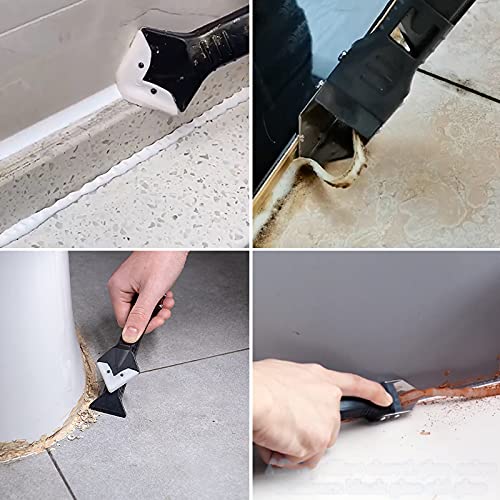 Saker Silicone Caulking Tools, 3 in 1 Sealant Finishing Tool Grout Remove Scraper Stainless Steelhead, Great Tool Kit Heavy Duty Glue Guns for Bathroom Kitchen Floor Window