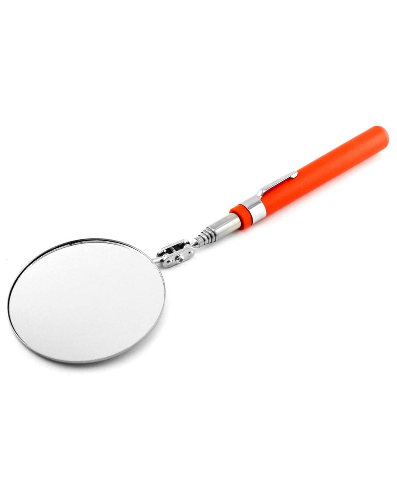 QWORK 29" Steel Telescoping Auto Check Inspection Mirror, 3.25" Round Mirror Contoured Handle Grip Articulating