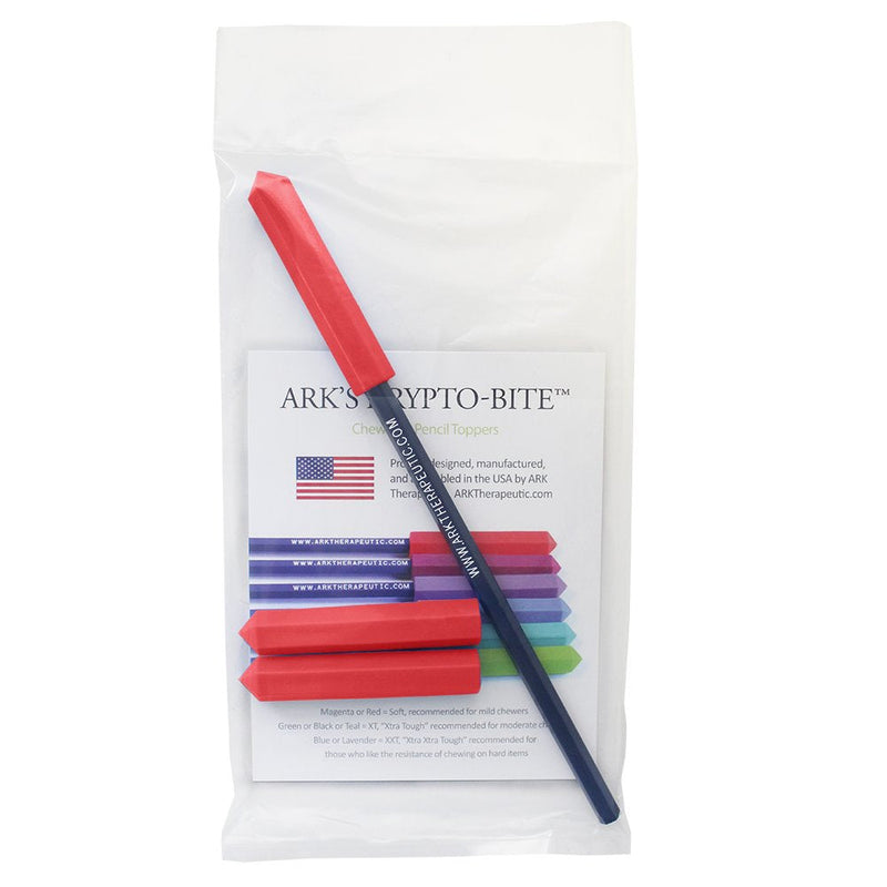 ARK's Krypto-Bite Pencil Topper Chewable Tubes - Made in USA (3 Pack of Soft for MILD Chewing, Red)