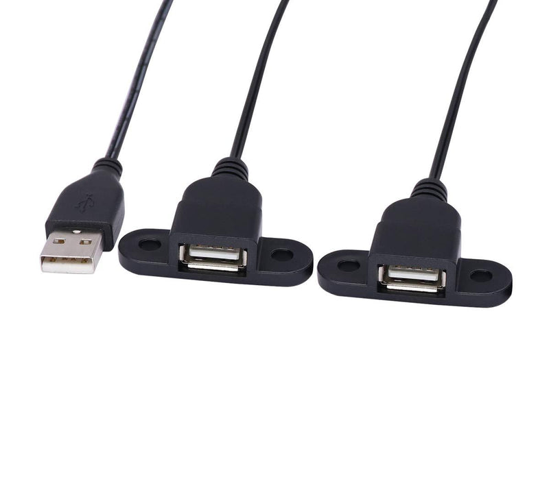 USB 2.0 Male to Dual Female Charging Extension Cable, Furniture nightstand USB Port, Panel Mount Cable with Screw Hole Used for:Mobile Phones,Table Lamps,Portable Power and More 5 ft (1pc) 1 pc