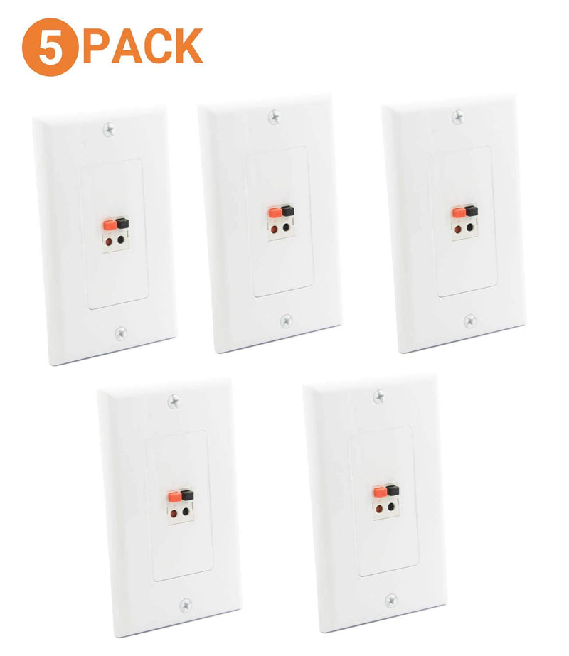 diyTech Premium Speaker Wall Plate - Spring Loaded Speaker Wire Wall Plate, for Home Theater Wall Mount Speakers - (5 Pack White)
