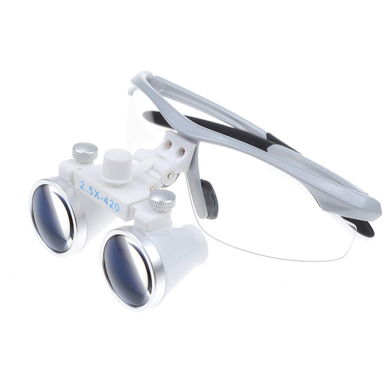 2.5x420mm Anti Fog Magnifier Portable Surgical Binocular Magnifier Magnifying Glasses (Silver) Silver