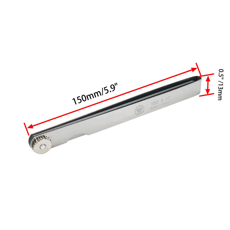 Rannb Feeler Gauge 17 Blades 0.02mm to 1mm Thickness Gap Measuring Tool 150mm/5.9" Length 17 -Leaf 5.9" Length