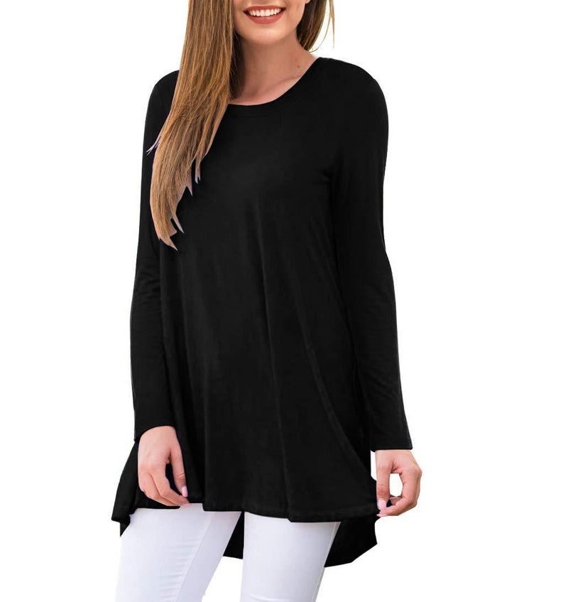 AWULIFFAN Women's Casual Round Neck Loose Tunic T Shirt Blouse Tops 01 Black Small