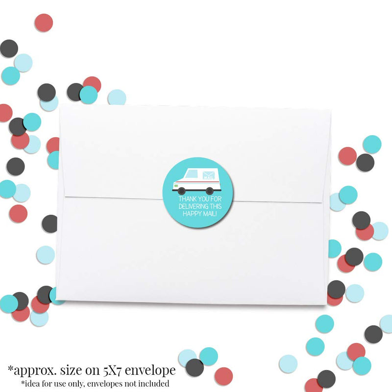 Happy Mail Themed Thank You Postal Worker Appreciation Sticker Labels for Small Businesses, 60 1.5" Circle Stickers by AmandaCreation, Great for Envelopes, Postcards, Direct Mail, More!