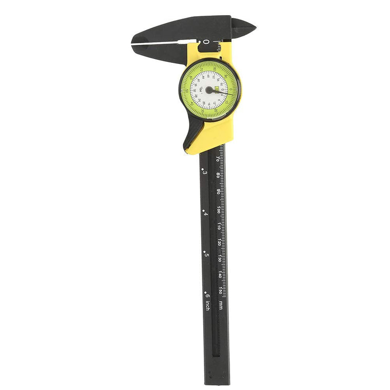 Dial Calipers 150mm, Plastic Dial Vernier Caliper Ruler Gauge Imperial Standard Measuring Tool 0.1mm Read Value(Yellow) (Yellow)