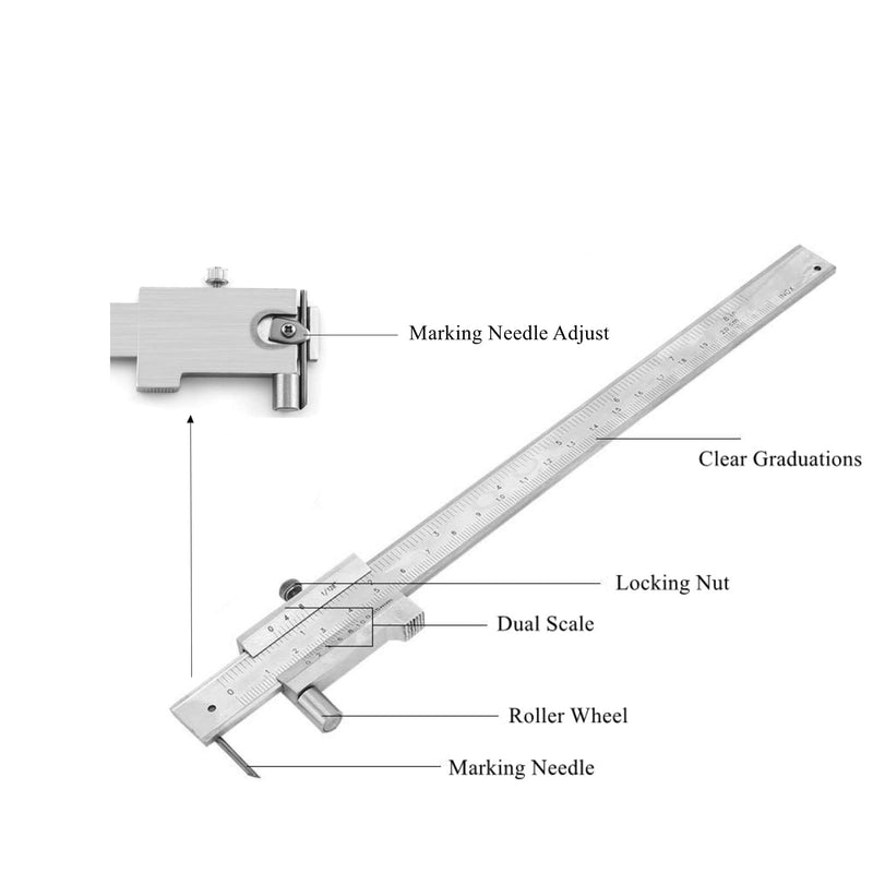 Scribing Caliper, 200mm 8in Dual Scale, Marking Vernier Caliper with Carbide Marking Needle for Scribe on Metal Wood Plastic